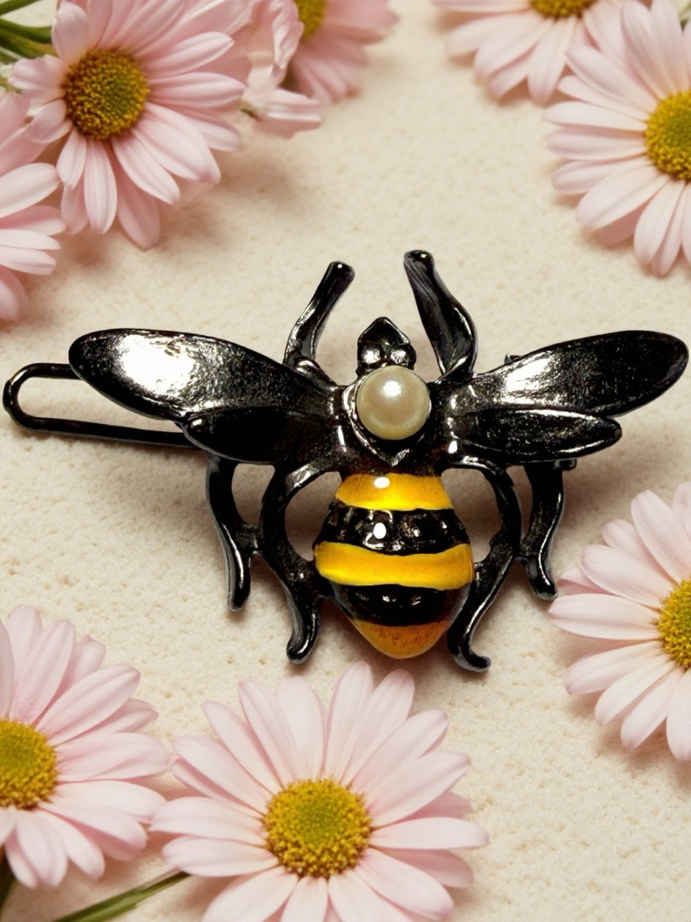 Gerard Yosca Bee Pin Brooch Hair Clip with Yellow & Black Enamel